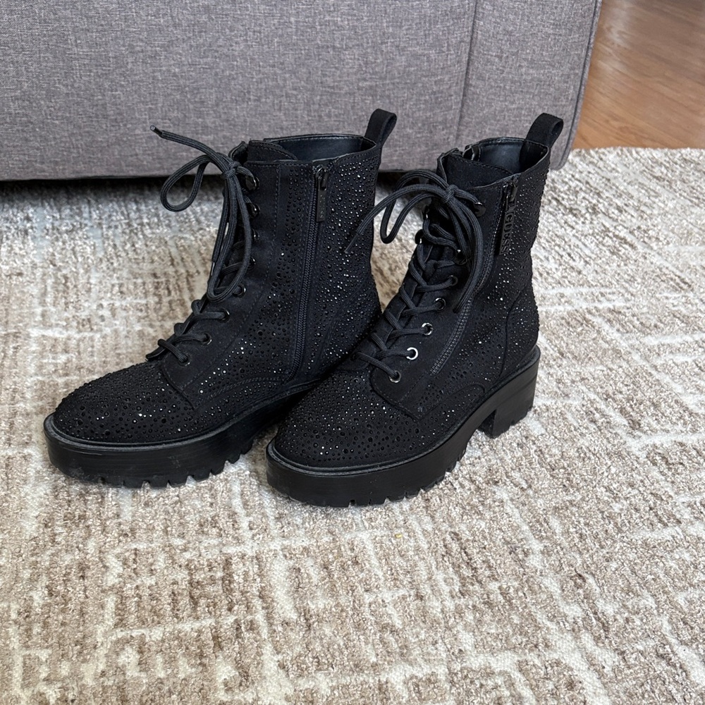 NEW LISTING Guess Fearnea Black Rhinestone Combat Boots